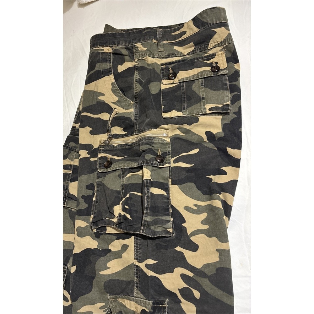 Mens Woodland Camo Cargo Pants Green Brown Tan Utility Multi Pocket Trousers - Picture 8 of 14